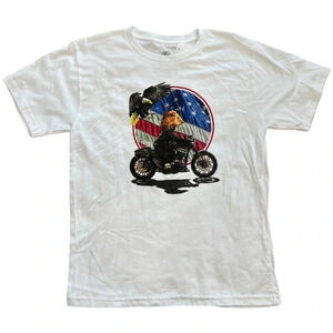 Kid Dangerous White Lion Biker American Flag Tshirt M L